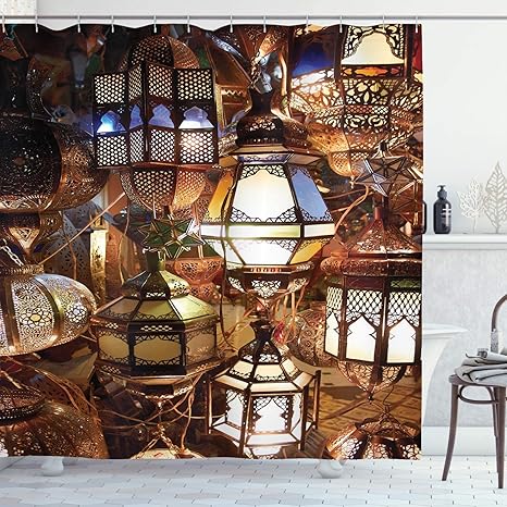 Romance-and-Beauty Cortina de Ducha marroquí de 66x72 in, linternas