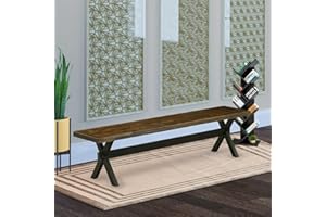 HomeStock Art Deco Dreams X-Style Dining Bench, Sturdy Wood Build Dining Bench for All Dining Spaces, Ideal for Small Dining Rooms 72 inch/Distressed Jacobean and Wirebrushed Black