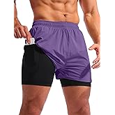 Pudolla Men’s 2 in 1 Running Shorts 5" Quick Dry Gym Athletic Workout Shorts for Men with Phone Pockets