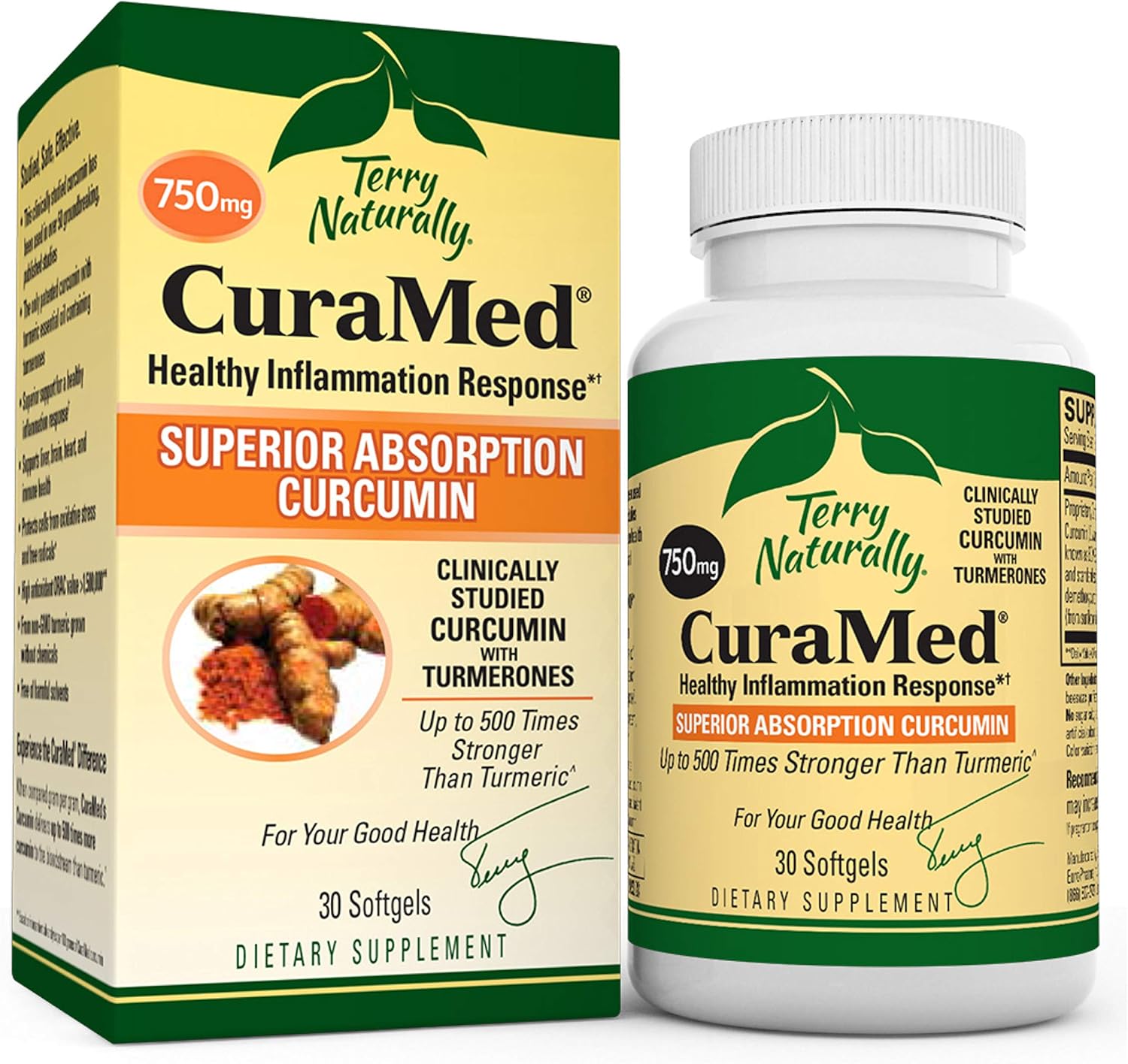 Terry Naturally CuraMed 750 mg - 30 Softgels - Superior Absorption BCM-95 Curcumin Supplement with Turmeric, Promotes Healthy Inflammation Response - Non-GMO, Gluten-Free, Halal - 30 Servings: Health & Personal Care