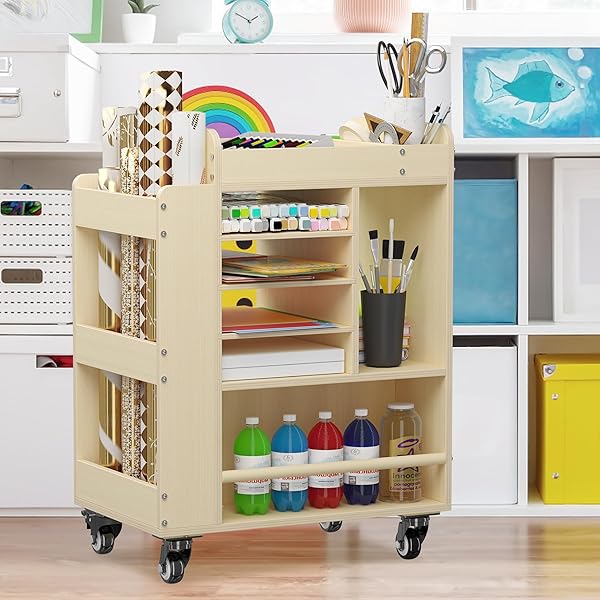 ART CART ROLLING WOOD, ARTS AND CRAFTS SUPPLY...