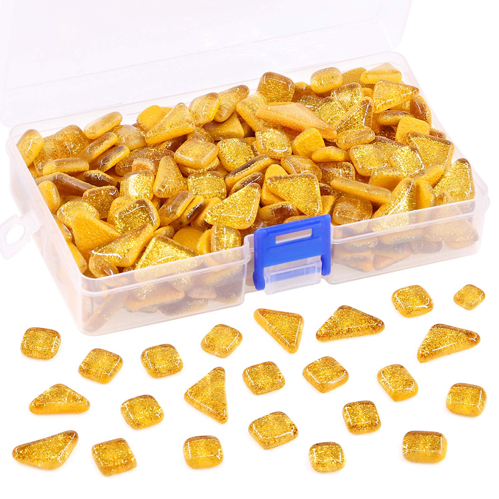 Swpeet 1 Pound Gold Shine Crystal Series Mosaic Tiles Assortment Kit, Square and Triangle Genuine Mosaic Tiles Glitter Crystal Mosaic Perfect for Home Decoration Crafts Supply
