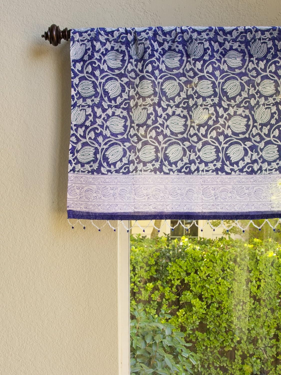 Amazon Com Saffron Marigold Midnight Lotus Blue Beaded Valance