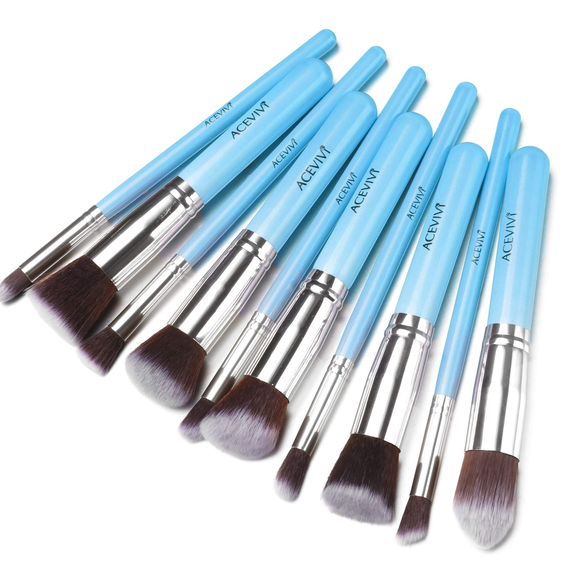 ACEVIVI Makeup Brushes - 10 PIECE Premium Makeup Brush Kit Bamboo Handle Synthetic Kabuki Foundation Cosmetic Brushes for Powder Liquid Cream