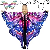 cosmisun Moth Wings Costume for Women - Pink Purple Fairy Moth Wing Shawl with Butterfly Antenna Headband Multicolor Mask Set, Cosplay Costume for Adult, Halloween Party Dress Up Daily Photo Prop
