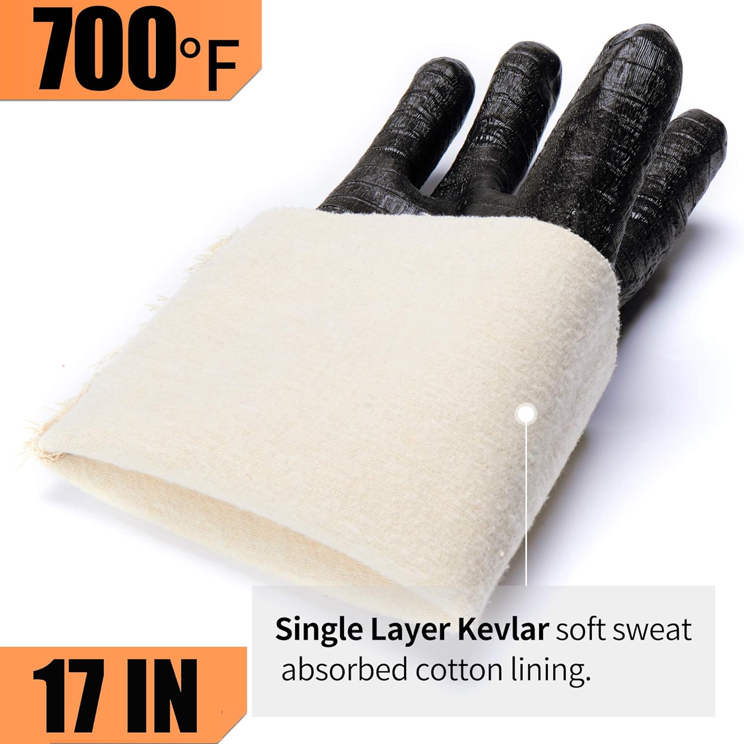 RAPICCA BBQ Gloves 17 Inches, 700℉, Heat Resistant for Smoker/Grill/Cooking/Barbecue/Fry Turkey/Pot Holder/Oven mitt/Baking, Waterproof Neoprene Coating with Textured Palms Long Sleeve(XL) : Garden & Outdoor