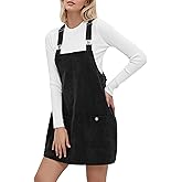 YUENIU Womens Corduroy Overalls Dress Casual Adjustable Straps Pinafore Dress Short Skirt with Pockets