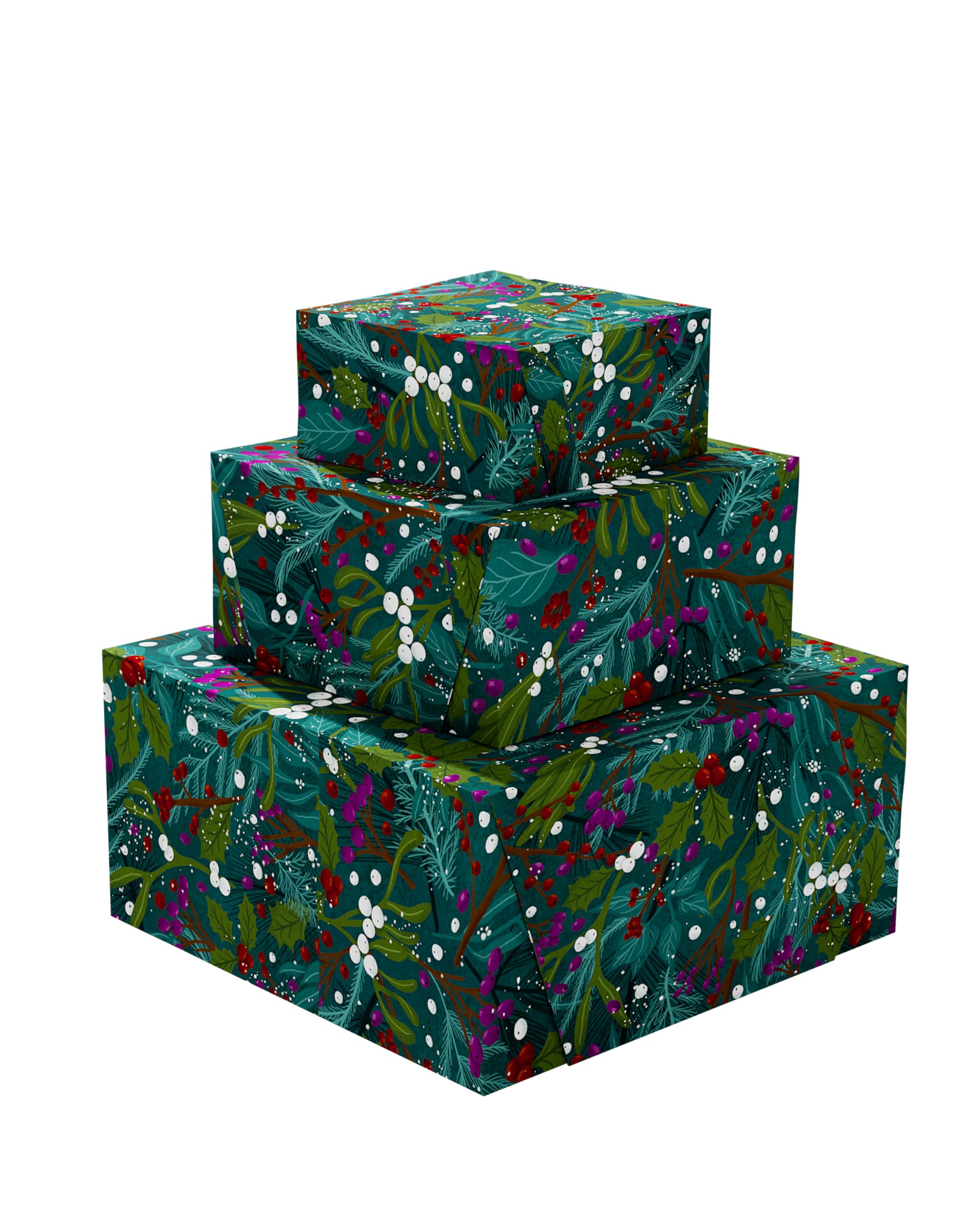 UK Greetings | Multipack of 3 Christmas Roll Wraps | Gift Wrapping | Her/Him | Foliage Design | Pack of 3