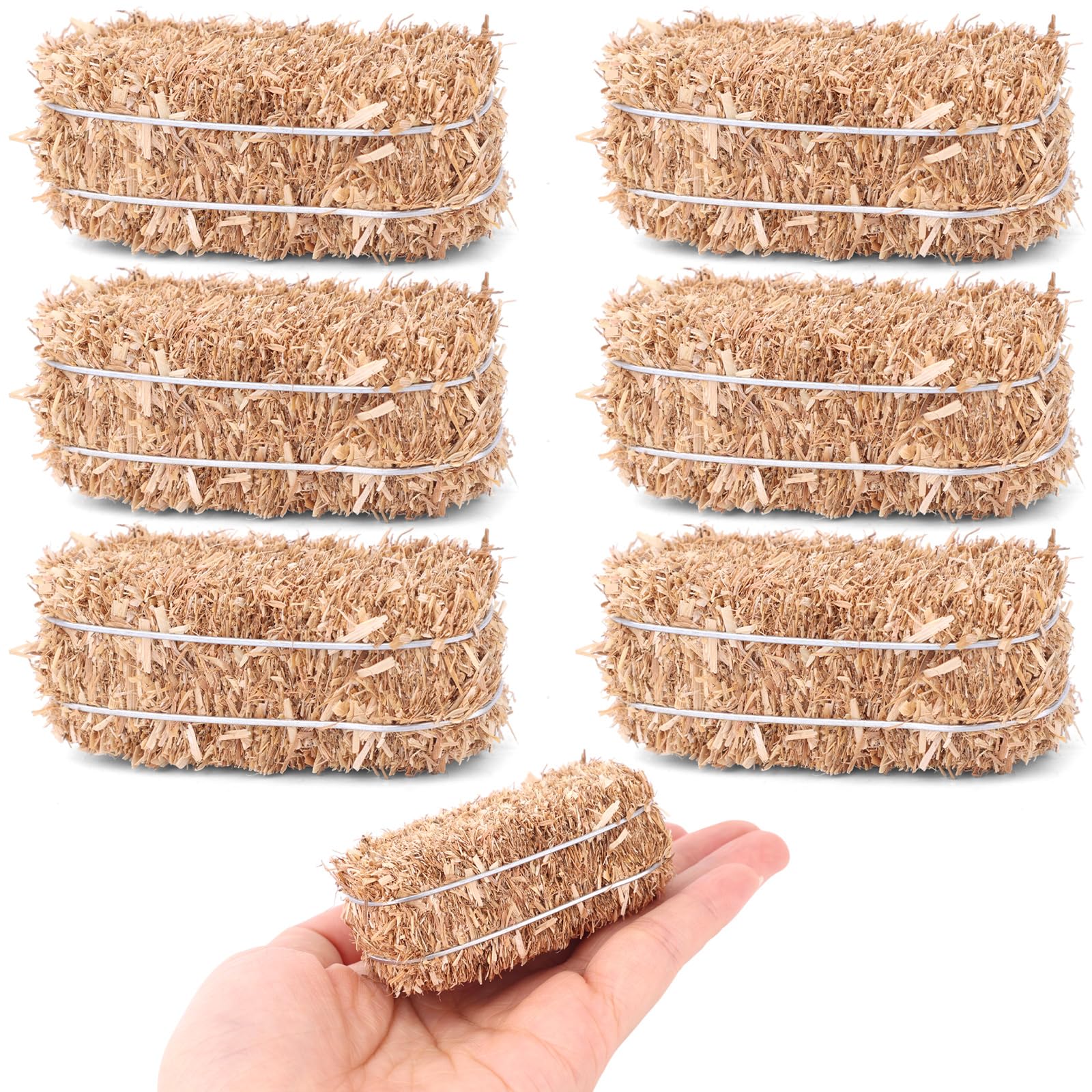 6pcs Mini Hay Bales, Realistic Mini Crafts Hay Bales Small House Decoration for Thanksgiving Christmas Nativity & Fall Harvest Scene Decor