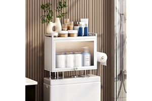 KITSTORACK Over The Toilet Storage Cabinet, 2-Tier Bathroom Storage Organizer Rack Toilet Organizer Space Saver with Lid, above Toilet Storage for Toilet Bathroom Small Space