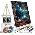JOOZ Paint by Numbers Kit for Adults with Frame, Landscape Paint by Numbers for Adults, Moon Lake Paint by Number with Easel, DIY Acrylic Oil Painting Kit for Home Wall Decor 8 x 12 Inch