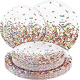 durony 48 Pieces Confetti Sprinkles Plates Thick Paper Plates Party Dessert Plates Decorations for Weddings Birthday Theme Party Supplies (7 Inches, 9 Inches)