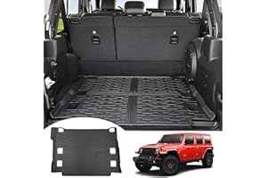 Utiiy Cargo Mat Fit for 2021-2024 Jeep Wrangler JL Unlimited 4XE with Subwoofer Cargo Liner TPE Anti-Slip Trunk Floor Liners for Jeep Wrangler JL 4 Door 2021 2022 2023 2024 Accessories