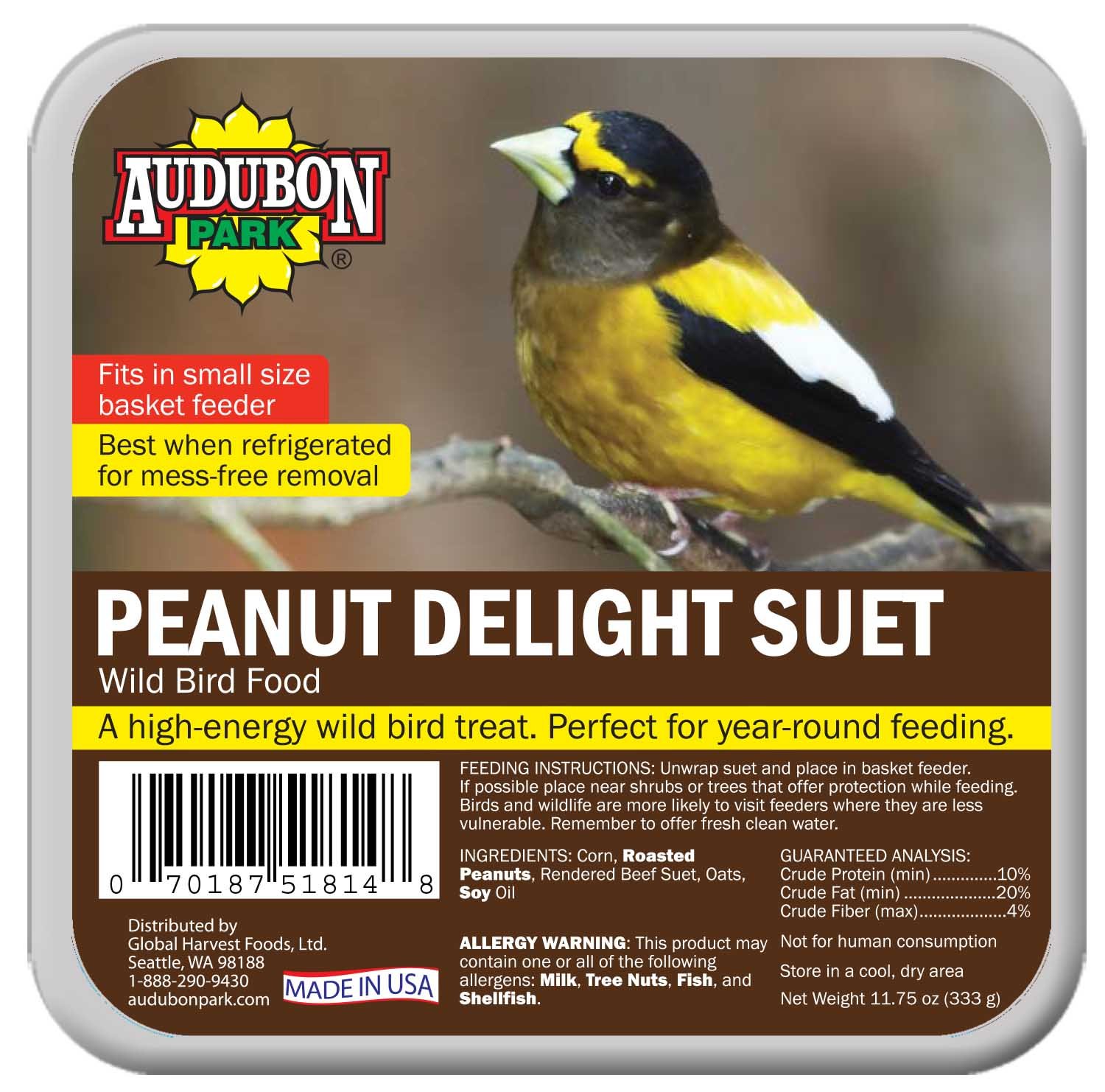 Audubon Park 1847 Peanut Delight Suet Cake Wild Bird Food, 11.75 Ounces