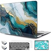 TWOLSKOO for MacBook Air 13.3 inch Case 2021 2020 2019 2018 Release M1 A2337 A2179 A1932 with Touch ID, Plastic Hard Shell Case & Keyboard Cover & Type C Adapter, Graphite Marble
