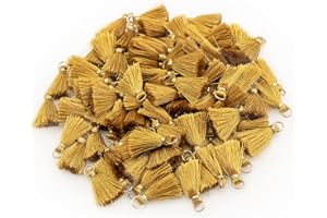 VAPKER 100Pcs 0.8Inch/2CM Mini Tassels Gold Tassel Tiny Handmade Craft Tassels with Gold Jump Ring for Earring Jewelry Necklace Making Accessories DIY