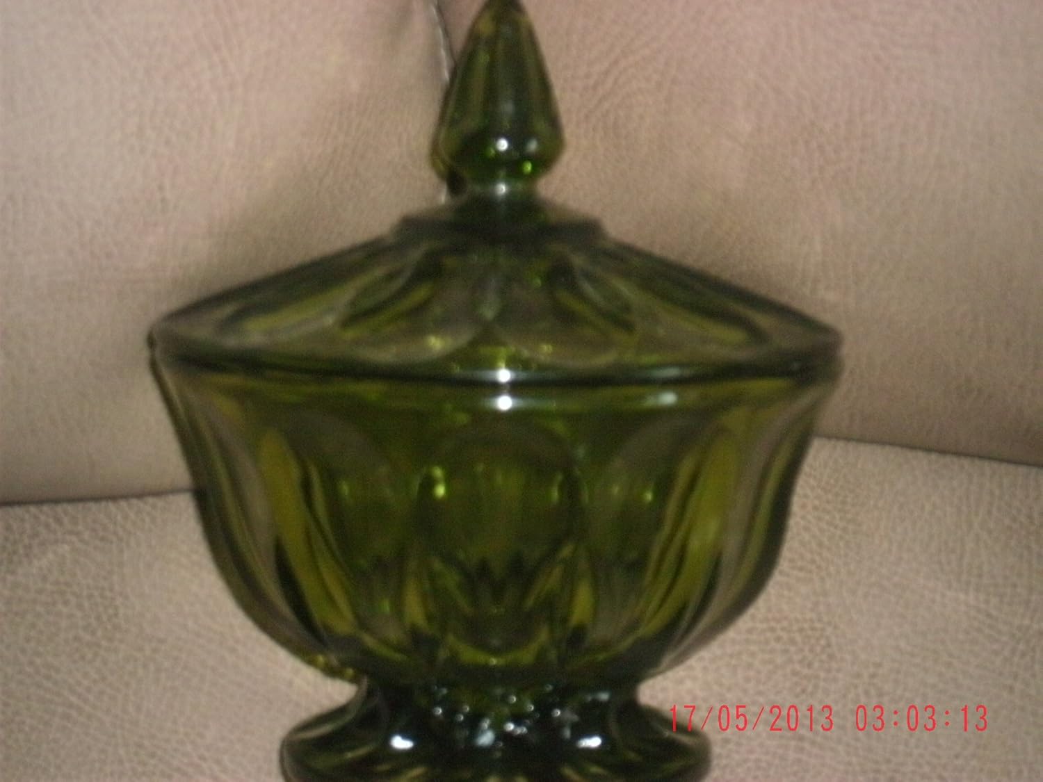 Vintage Anchor Hocking Fairfield Pattern Deep Green Covered Candy Dish
