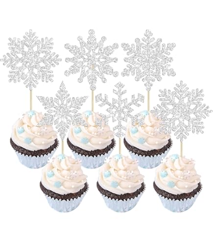 Gyufise 24 Piezas Adornos De Copos De Nieve Para Cupcakes De Revelación De Género Rosa Azul Con Purpurina Niño O Niña Palillos De Copos De Nieve Para Cupcakes Decoraciones Para Tema