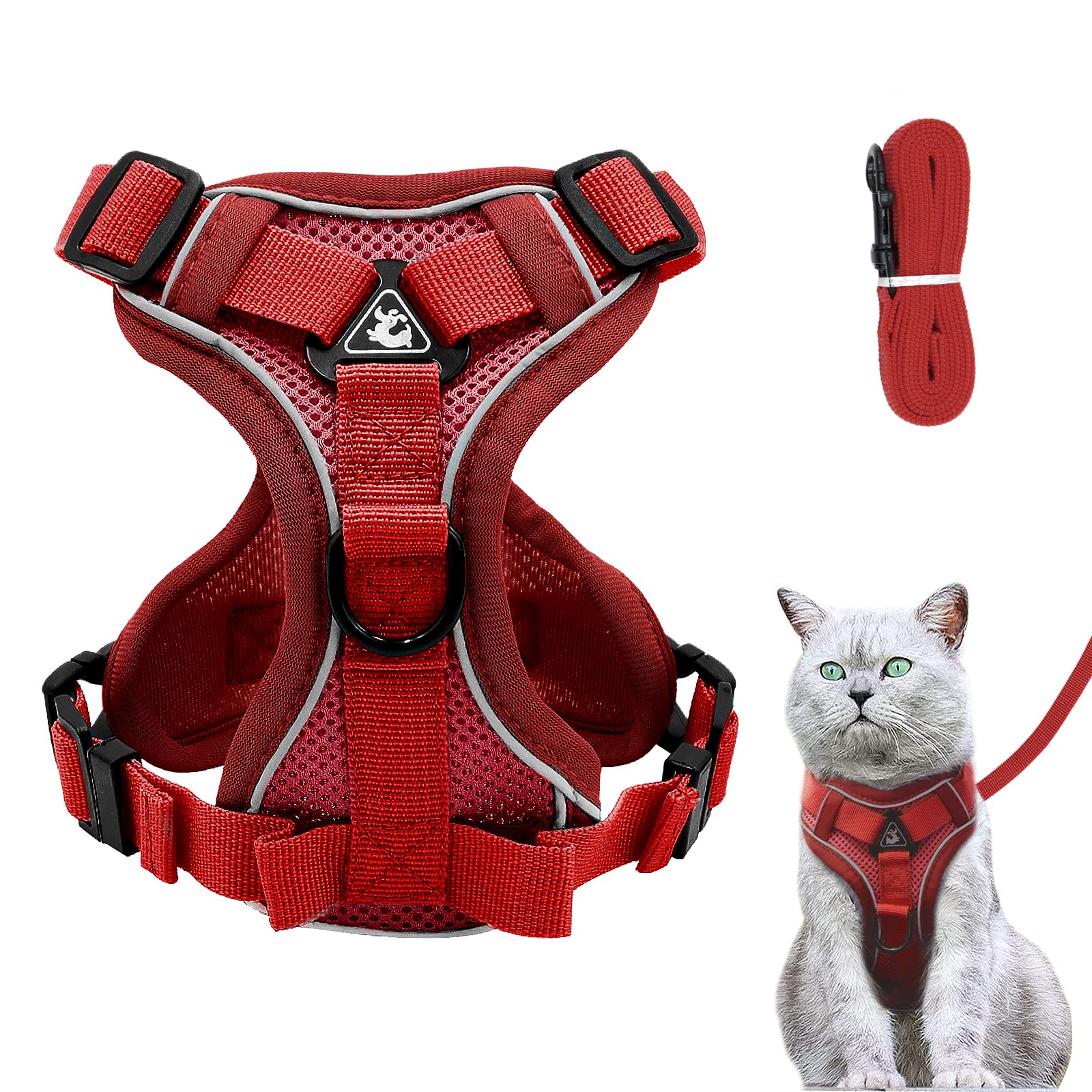 Cat Harness and Lead Set, Adjustable Kitten Harness and Lead Set with Reflective Strips Escape-Proof, Cat Vest Harness with Leash Sets for Cats Dogs Pets Walking (Red, S) — image 1