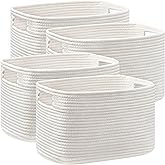 UBBCARE 4 Pack Storage Baskets for Organizing, Shelf Baskets with Handles, Woven Storage Baskets for Bookcase/Cube Shelf/Closet, 14.5"L x 9.8"W x 9"H, White