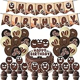 32Pcs Coffee Bean Theme Birthday Party Supplies and Decorations Coffee Bean Happy Birthday Banner,Latex Balloon, Cupcake Toppers, Set Birthday Party Supplies for Kids Family