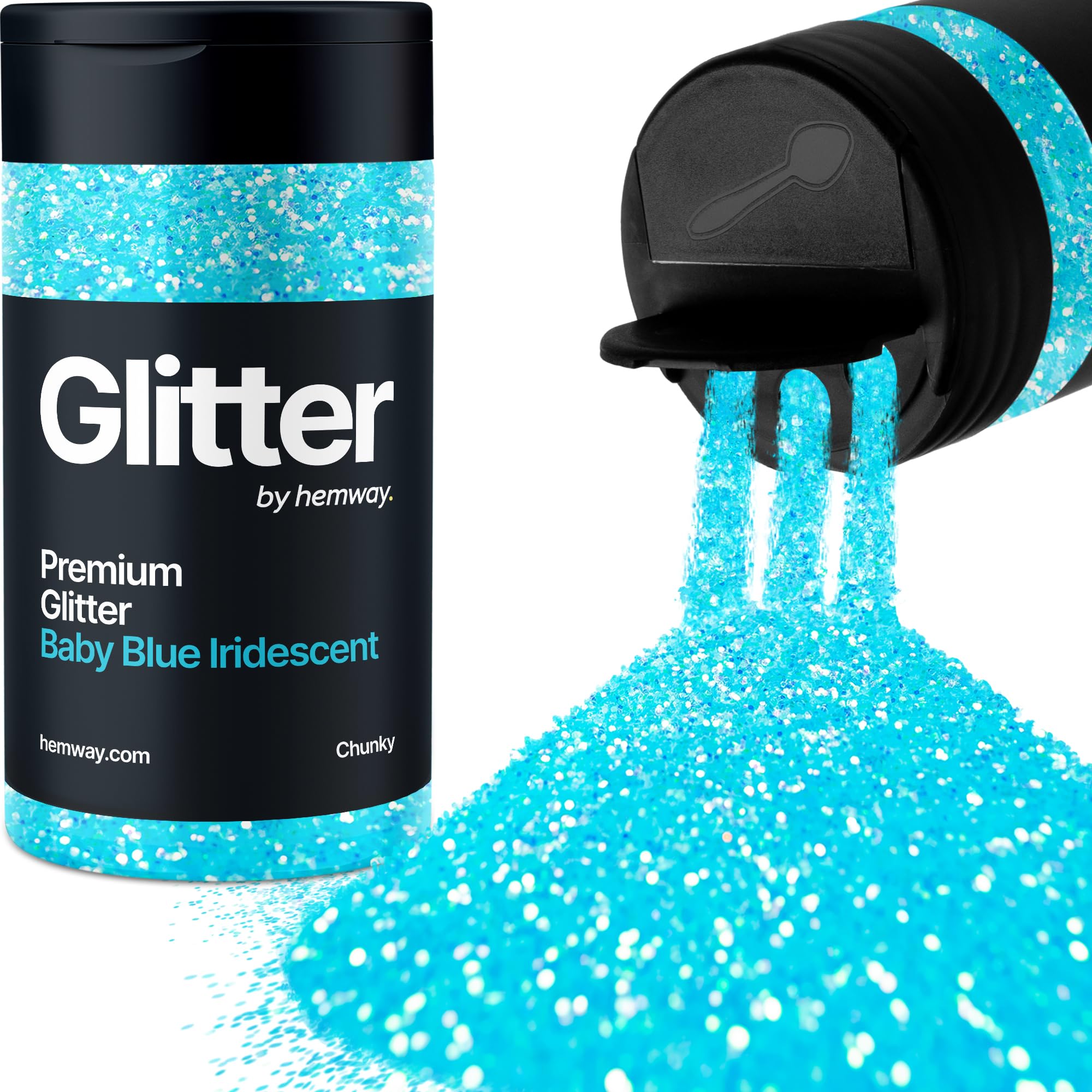 Baby Blue Iridescent Glitter Shaker, 130g Chunky Glitter, Crafts 1/40" Metallic Flake Baby Blue Sequins, Resin & Epoxy Crafts, Decorating, Halloween, Christmas Nail, Face, Hemway
