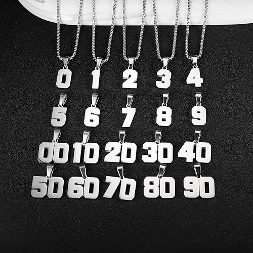 Number Necklace for Boy Silver Stainless Steel Athletes Jersey
