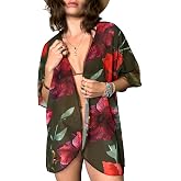 CATCHY & CRAFTY Kimono Cardigan for Women Beach Cover Up Floral Boho Print Casual Blouse Loose Tops Chiffon