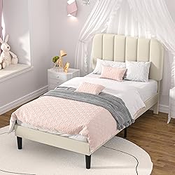 VECELO Twin Size Bed Frame with Upholstered