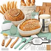 KitHero Sourdough Starter Kit – Complete Bread Baking Supplies with Round & Oval Banneton Bread Proofing Basket, Starter Jar,