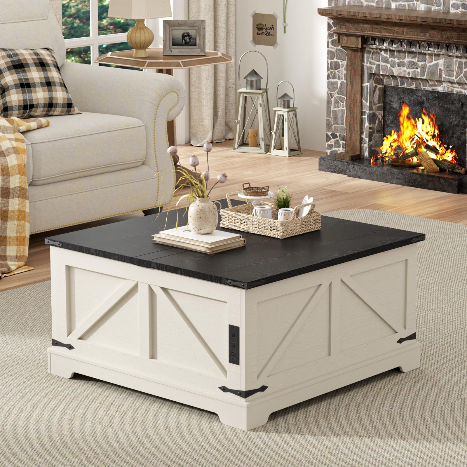 Coffee Table with Storage, Farmhouse Lift Top Wood Square Center Table ...