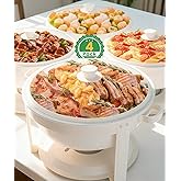 IMACONE Maifanite-Coated Chafing Dishes for Buffet of 4, White Chafing Dish Buffet Set, 5.3QT Stainless Steel Chafer Set, Roll Edge Food Warmers for Parties, Wedding, Birthday, Church Events, Catering