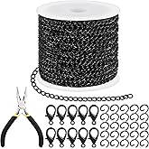 Tanstic 102Pcs 30 Feet Jewelry Making Chains Necklace Chains Bulk Cable Link Chain with 50Pcs Jump Rings, 50Pcs Lobster Clasps, Pliers for Bracelet Necklace Making(Black)