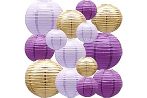YIOTJUNL Round Chinese Paper Lanterns Decorative 14pcs Wedding Birthday Party Valentine's Day Baby Showers Decoration Violet