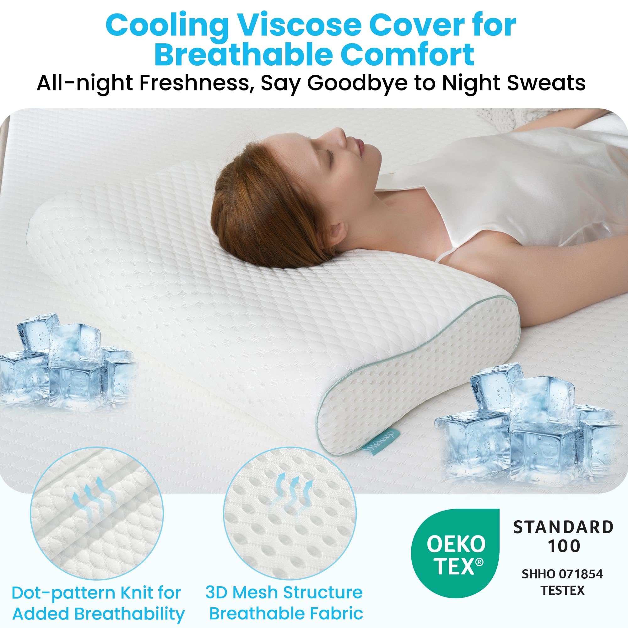 Cervical Neck Pillow, Side Sleeper Pillow for Neck Pain Relief, Adjustable Contour Pillow for Sleeping, Ergonomic Memory Foam Pillow, Orthopedic Cooling Pillow Back Stomach Sleeping, Queen Size