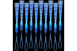 Kasyat 10 Pieces Fiber Optic Light Wand Stick Glow Flashing Wands Fiber Optic Wands LED Flashing Sticks LED Fiber Wands Colorful Flashing LED Wands for Boys and Girls Party Favors (Blue)