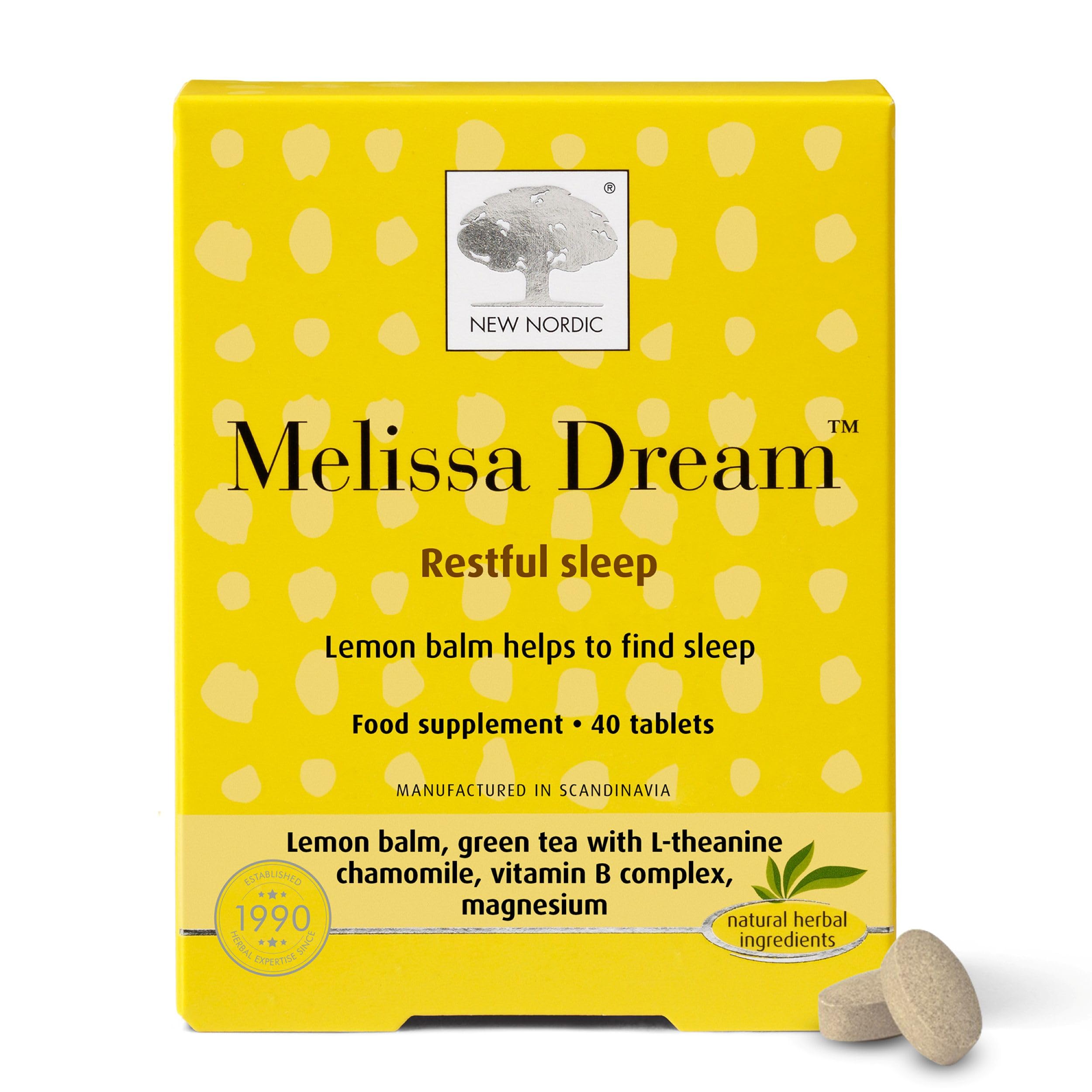 New Nordic Melissa Dream - Melatonin-Free Natural Sleep Aid & Insomnia Relief for Adults - Magnesium & Chamomile - 40 Herbal Sleeping Tablets — image 1