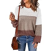 Lylinan Womens Sweaters Casual Boho Long Sleeve Shirts Crewneck Lightweight Crochet Tops Pullover Knit Sweater