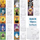 Louise Maelys 12 Pack Halloween Pre Drawn Canvas to Paint for Kids | 5x7 Inch Halloween Pre Stretched Canvas, Cute Designs,Outline Canvas, Easy DIY Craft,Party Favors,Gifts