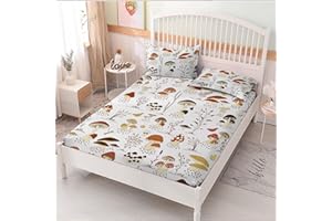 MUSOLEI Mushroom Bedding Set, Full, 3Pc, Deep Pocket, Cottagecore, for Kids, 03, Polyester Microfiber, Breathable, Fade Resistant, 54x75in, Includes Fitted Sheet & 2 Pillowcases