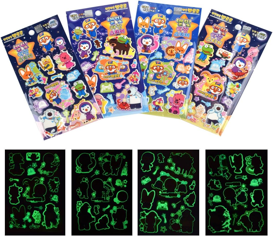 Pororoย the Little Penguin Luminous Stars Puffyย Sticker JD14-281 Bundle of 4 Sheets
