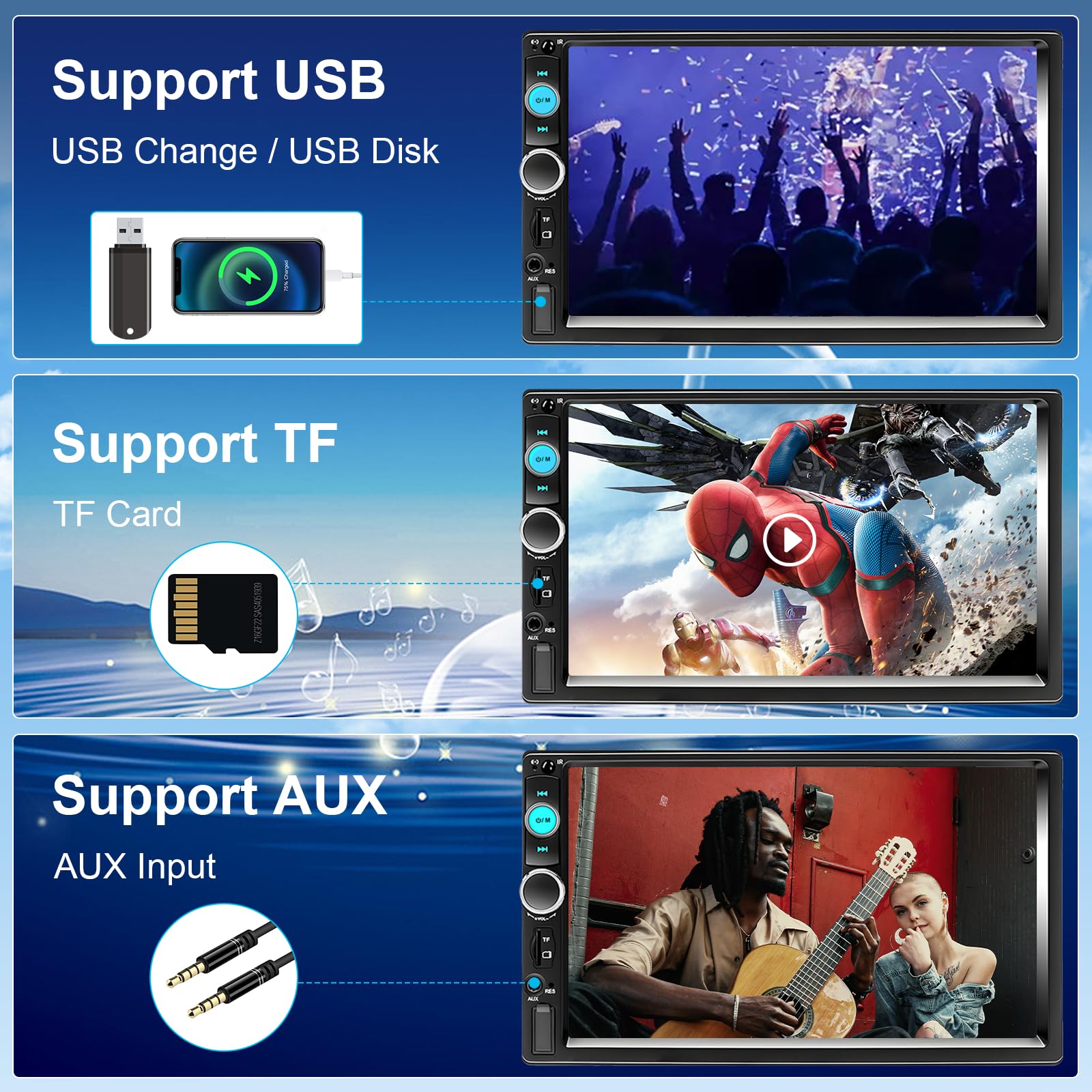 Podofo Double Din Car Stereo with CarPlay Android Auto, 7 Inch HD Touch Screen Bluetooth Radio Car Audio with Backup Camera, Voice Control, FM Radio, Mirror Link, USB Playback/Charging