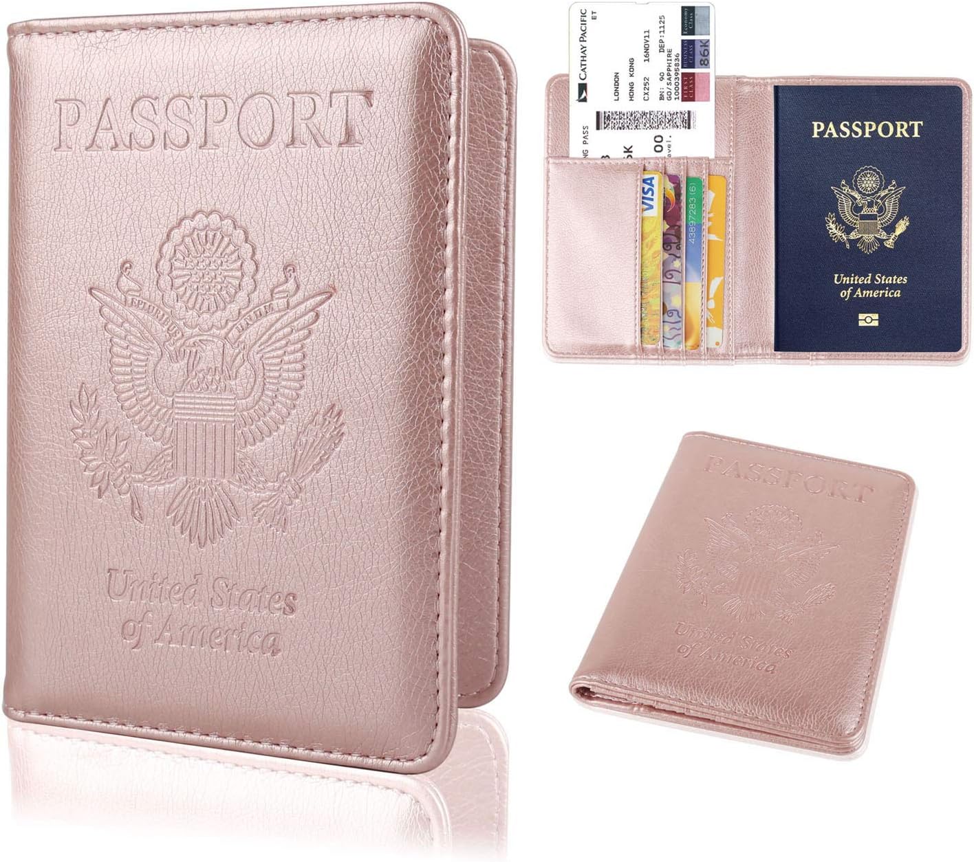  | GDTK Leather Passport Holder Cover Case RFID Blocking Travel Wallet (Rose Gold) | Passport Covers