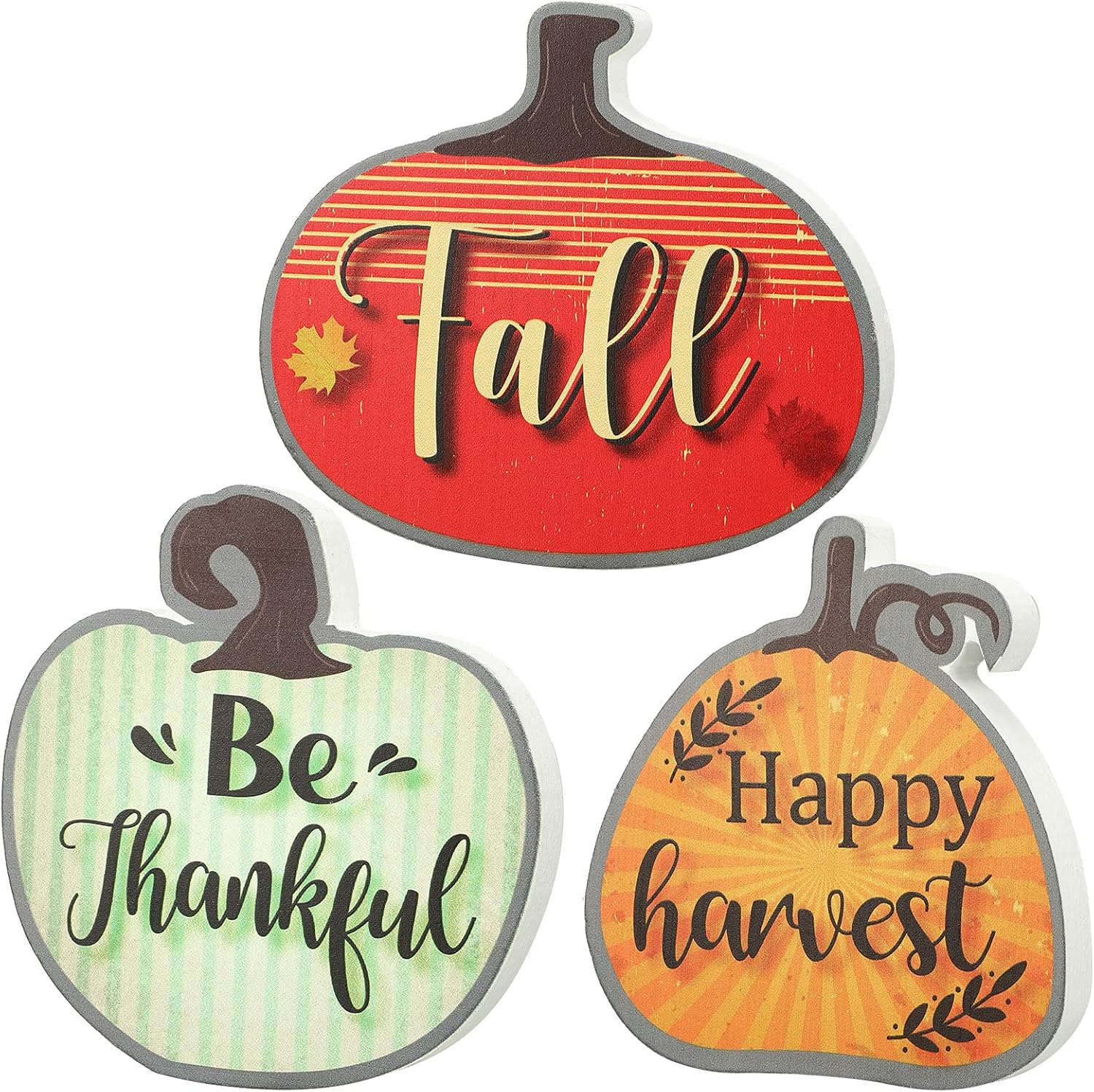 Jetec 3 Pieces Thanksgiving Table Decor Wooden Fall Pumpkins Centerpiece Signs Happy Harvest, Fall and Be Thankful Wood Blocks Ornaments Tabletop Standups for Autumn Home Party Table Desk Decorations