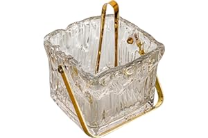 Creative Co-Op 24-Ounce Textured Glass Ice Bucket with Gold Finish Handle and Tongs, Clear/Gold