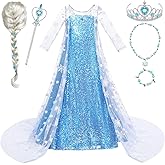 G.C Girls Princess Dress Costume with Wig Cape Toddler Princess Dress Up Outfit Kids Crown Jewelry Halloween Birthday Gifts
