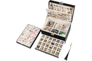 BOOVO Earring Jewelry Box For Women Girl Stud Organizer, 5 Layers Girl Jewelry Organizer Box With Lock Earring Holder Organizer Necklace Ring Jewelry Organizer Box For Girls (Black)