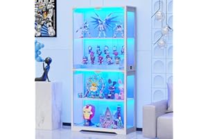 BROTTAR Display Cabinet with Glass Doors, 4-Tier Curio Cabinet&Bookcase with 3 Color Light for Collectibles, Toys, Books, Glass Storage Cabinet, White