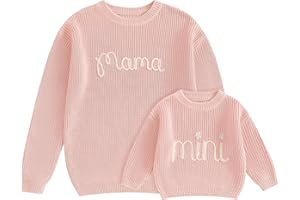 MYBFYABO Mommy and Me Family Matching Sweaters Letter Embroidery Long Sleeve Round Neck Knitwear Fall Winter Warm Tops