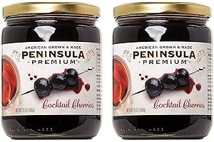 Peninsula Premium Cocktail Cherries | Award Winning | Deep Burgundy-Red | Silky Smooth, Rich Syrup | Luxe Fruit Forward, Sweet-Tart Flavor | American Grown & Made, 20 oz (2-Pack)